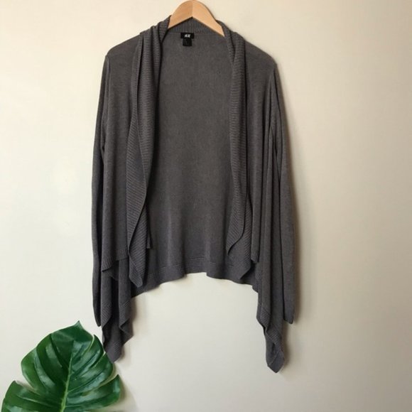 H&M Oversized Draped Knit Cardigan Open Front Brown Gray Women's Size XS - Picture 7 of 7
